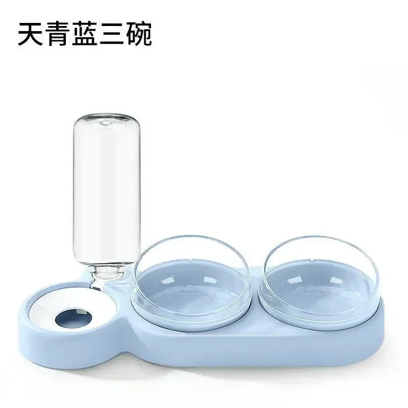Pet Cat Three Bowl Neck Protection Automatic Feeder Water Storage Dispenser Pet Cat Food Bowl Splash-proof Water Pet Dog Feeder