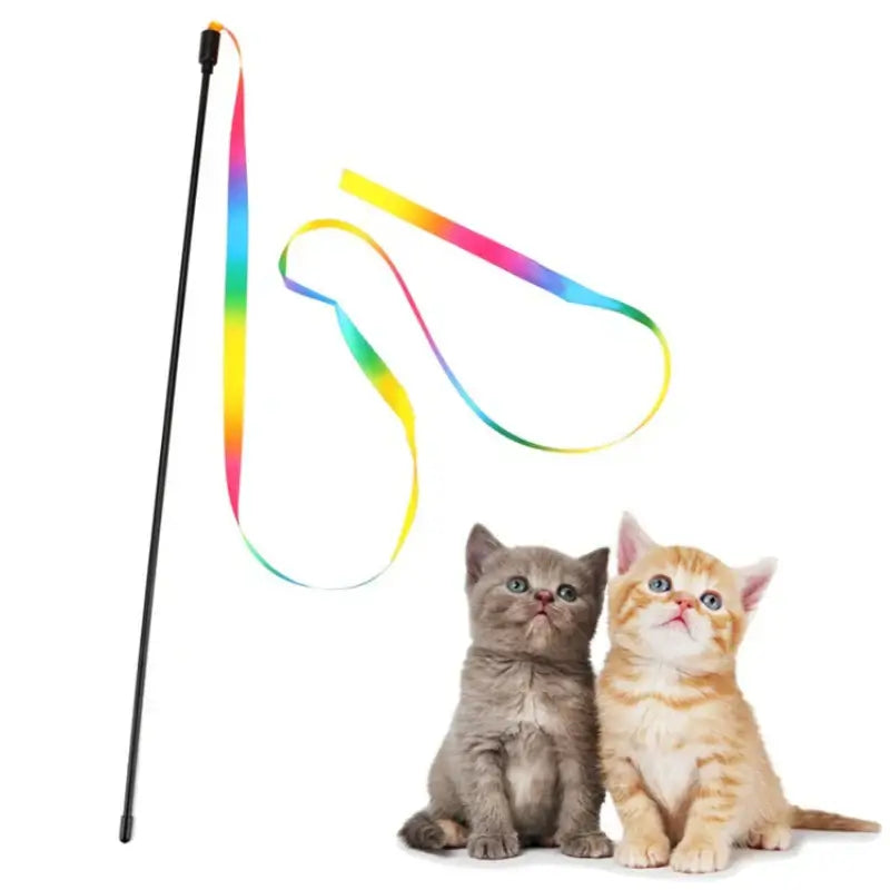 Pet Cat Toys Cute Funny Rainbow Strips Stick Cat Teaser Wand  Pet Toys for Cats Interactive Toys Cat Supplies Pet Products