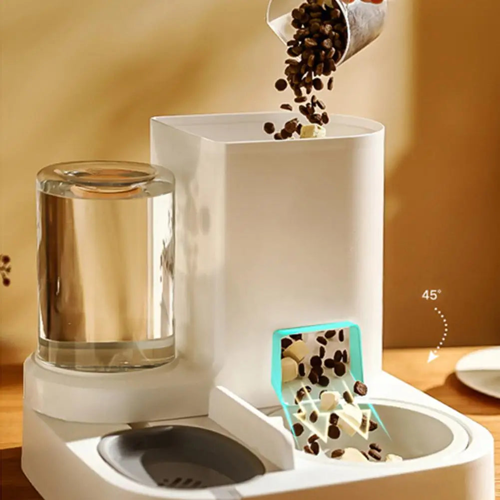 "2-in-1 automatic pet feeder and water dispenser for dogs and cats, includes food bowl and drinking fountain, ideal pet supplies for your furry friends."
