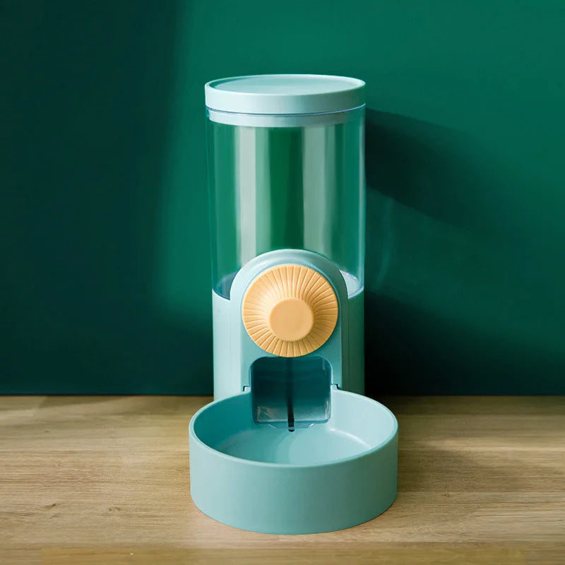 "Cat cage hanging automatic drinking fountain and feeder, with large capacity for kittens, puppies, and rabbits, includes a water drinker and feeding bowl for pets."