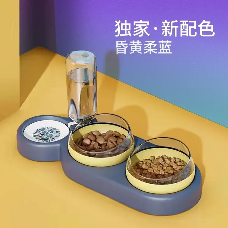 Pet Cat Three Bowl Neck Protection Automatic Feeder Water Storage Dispenser Pet Cat Food Bowl Splash-proof Water Pet Dog Feeder