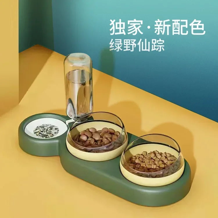 Pet Cat Three Bowl Neck Protection Automatic Feeder Water Storage Dispenser Pet Cat Food Bowl Splash-proof Water Pet Dog Feeder