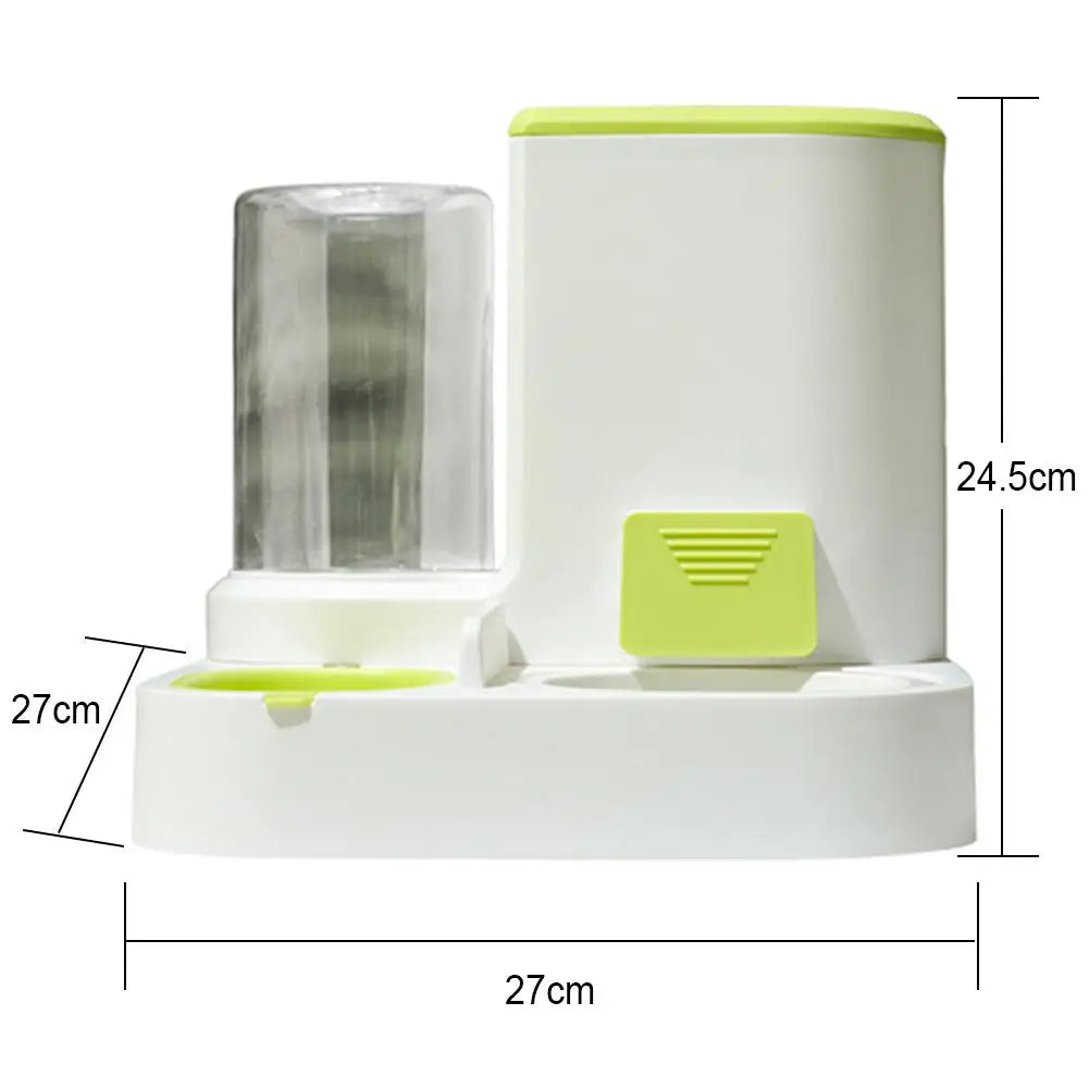 "2-in-1 automatic pet feeder and water dispenser for dogs and cats, includes food bowl and drinking fountain, ideal pet supplies for your furry friends."