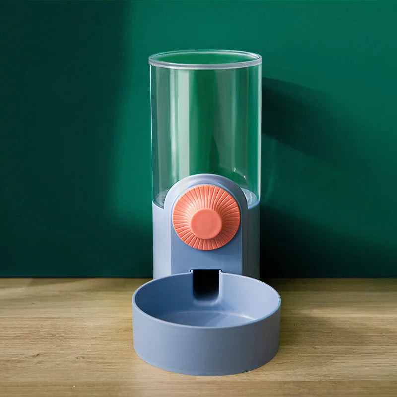 "Cat cage hanging automatic drinking fountain and feeder, with large capacity for kittens, puppies, and rabbits, includes a water drinker and feeding bowl for pets."