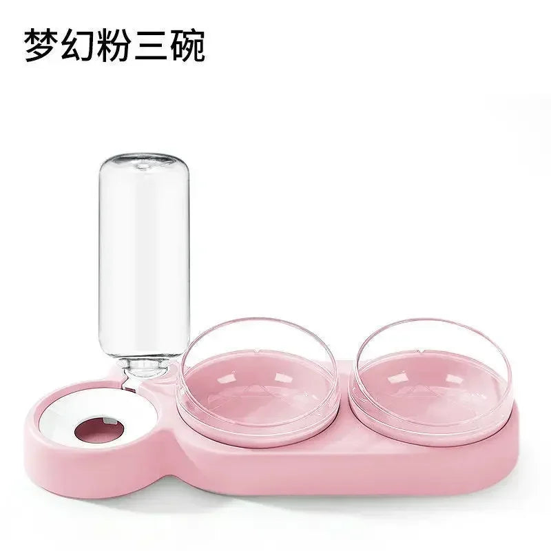 Pet Cat Three Bowl Neck Protection Automatic Feeder Water Storage Dispenser Pet Cat Food Bowl Splash-proof Water Pet Dog Feeder