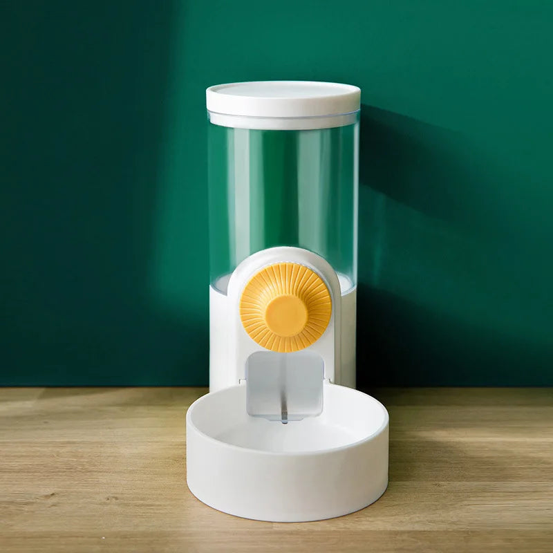 "Cat cage hanging automatic drinking fountain and feeder, with large capacity for kittens, puppies, and rabbits, includes a water drinker and feeding bowl for pets."